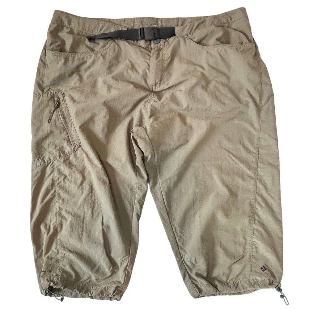 Columbia Mens XL Omni-Shade Hiking Shorts‎ Tan Khaki Built-in Belt Supplex Nylon